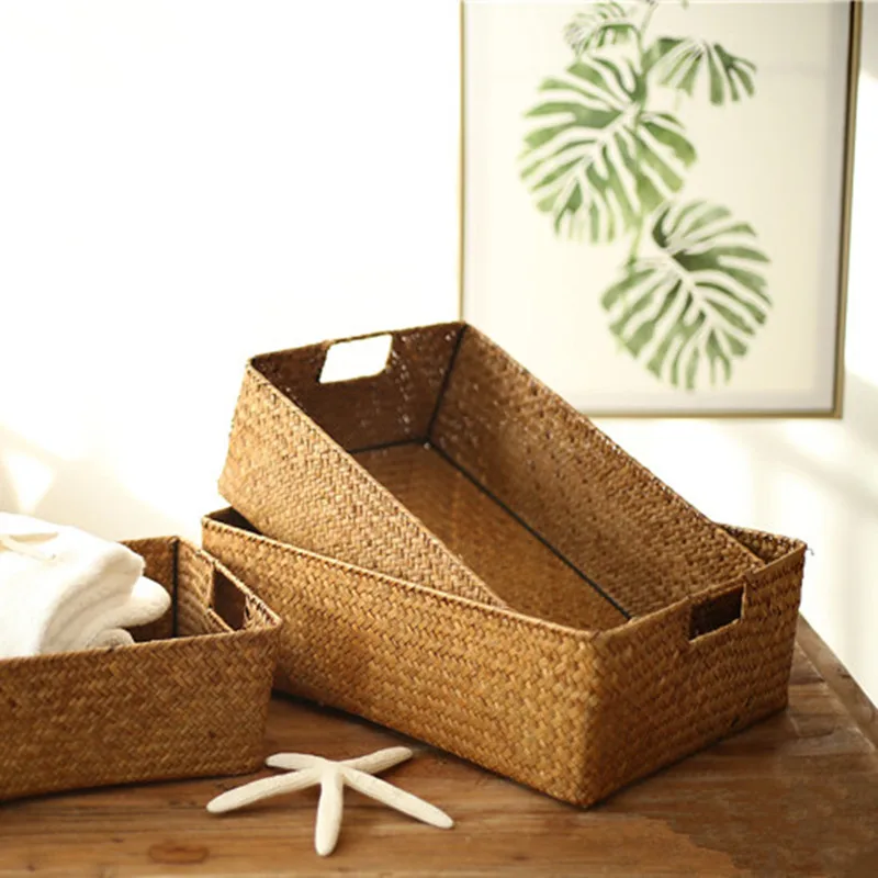 Handmade Straw Fruit storage basket Earphone Organizer desktop cosmetics storage basket Small jewelry storage basket Home Decor