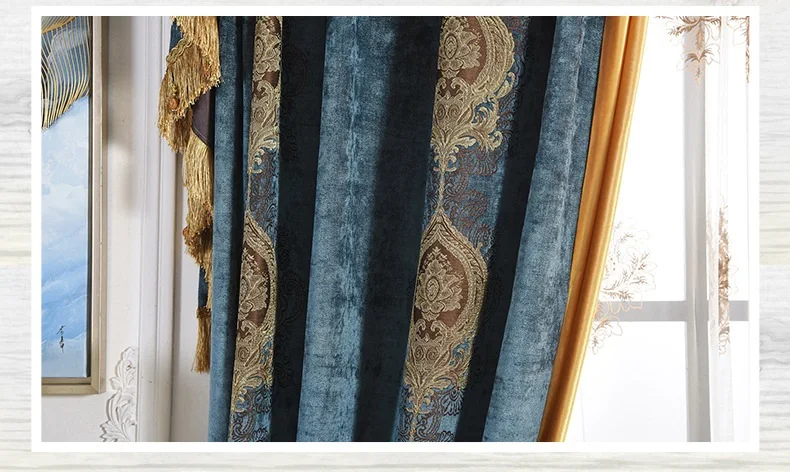 Double velvet high-grade blackout curtains for Living Room Luxury Embroidered Voile Drapes Window Curtain for Bedroom/Hotel