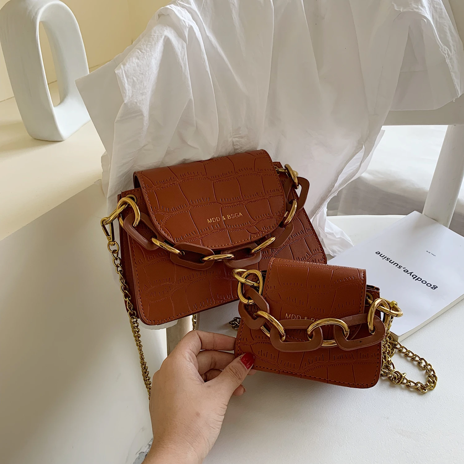 Bolsos Mujer сумки через плечо для женщин роскошные сумки женские сумки дизайнерские маленькие сумки на плечо с крокодиловым узором кошельки для девочек - Цвет: Brown