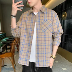 With New Handsome Plaid Shirt Fashion Men's Long Coat Sleeved Leisure Loose Ruffian Handsome Shirt Coat Trendy Men's Wear