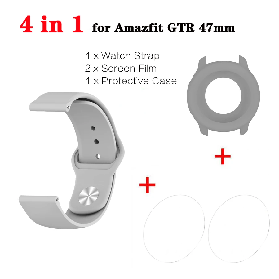 4 в 1 для Amazfit GTR ремешок браслет+ чехол для часов бампер+ Закаленное стекло протектор экрана для Huami Amazfit GTR 47 мм