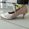 Evkoodance Brand Khaki Color Satin With Crystal Comfortable Woman Modern Ballroom Dance Shoes 7.3cm Heel Evkoo018 customize shoe 1