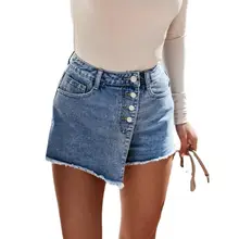 

2021 Summer Women's Straight Breasted Denim Shorts High Waist Button Fly Shorts Skirts Feminino