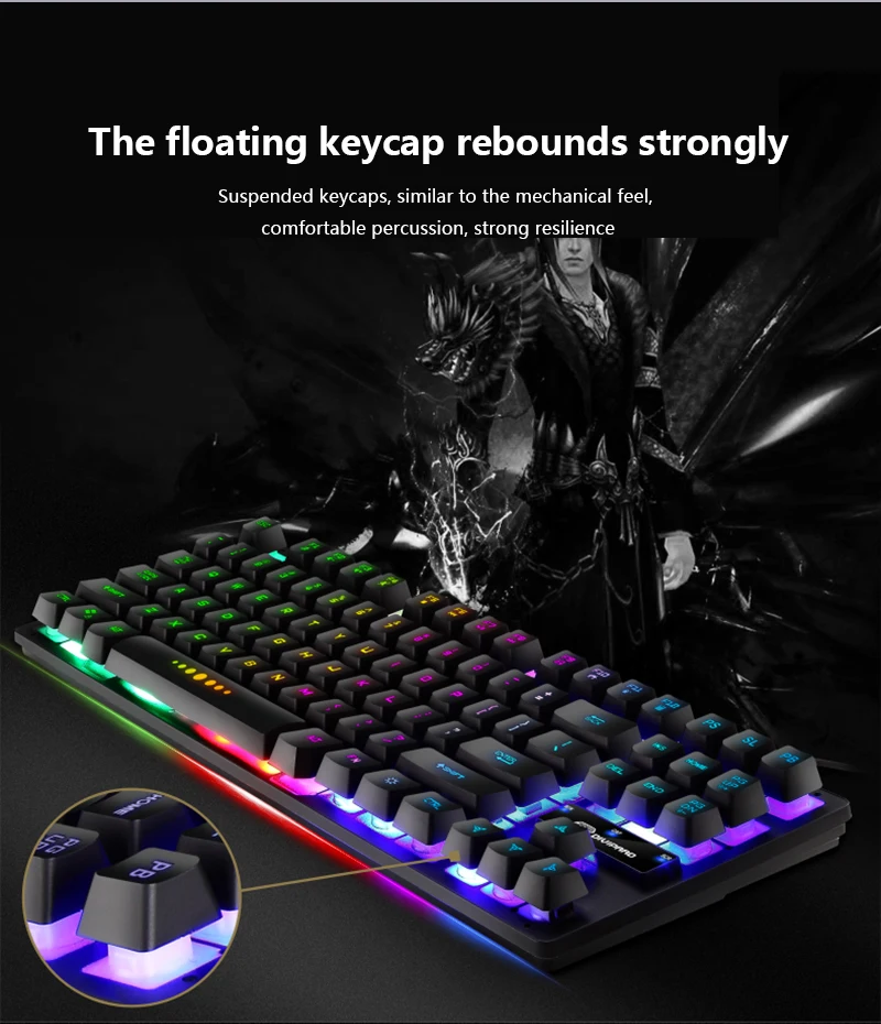 Механическая клавиатура с 87 клавишами Проводная игровая rgb микс подсветкой
