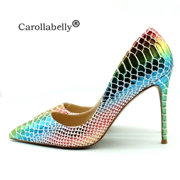 

Carollabelly Thin High Heels Colorful Snake Printed Women Pumps Sheepskin Wedding Party Woman Shoes Stilettos 8cm 10cm 12cm
