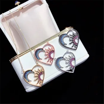 

10pcs Good Plating Middle East Style CZ Pave Heart with Sunflower Pendant Necklace Fashion Jewelry Necklace