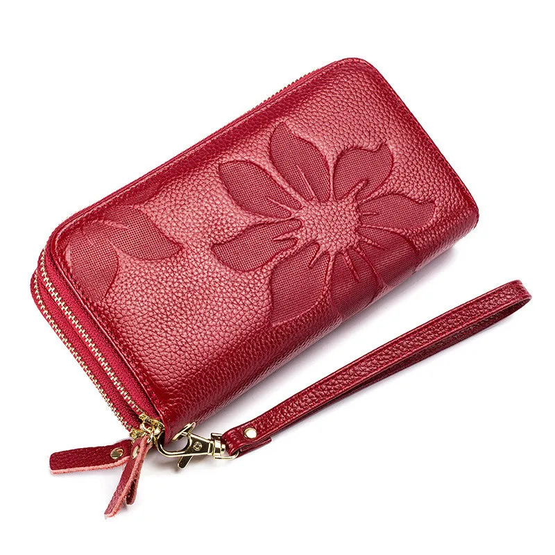 

Wholesale RFID feature top layer cow leather long lady wallet genuine leather wallet women