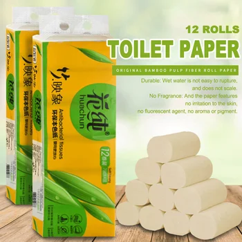 

12 Rolls Toilet Paper 4 layers Durable Bamboo Pulp Bamboo Fiber for Washroom, Kitchen, Workshop or Restaurant 3years
