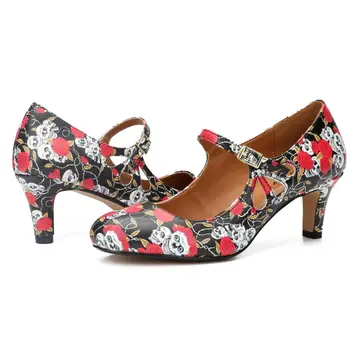 

Rubber sole PU stiletto shallow buckle buckle ladies single shoes low heel simple red skull large size men's high heels