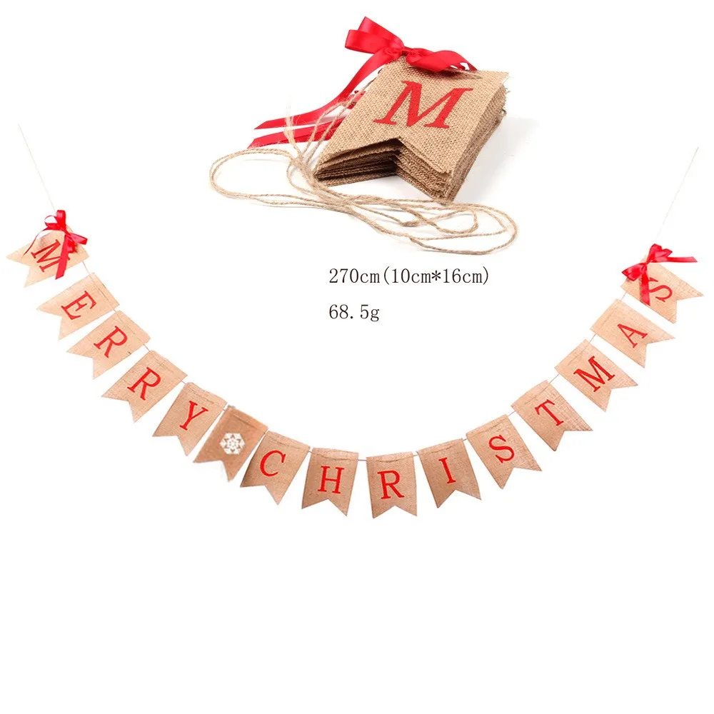 Merry Christmas Burlap Flag Christmas Pull Flag Christmas Party Banner Burlap Christmas Decoration Flag Hanging Banner Ornaments