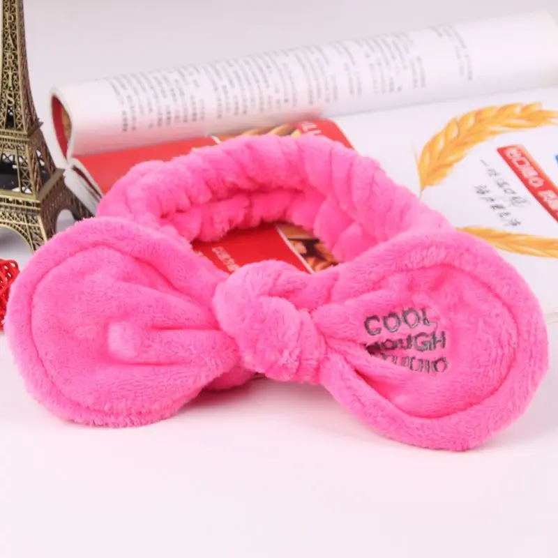 Cool Rose Red Женская Мягкая Коралловая Флисовая Повязка на голову для мытья лица, ободок с бантиком для женщин и девочек, повязка на голову в горошек с надписью, головной убор с леопардовым принтом, аксессуары для волос - Цвет: Cool Rose Red