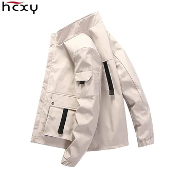 

HCXY Korean style Trendy Men's Casual Jacket Coat 2019 Autumn Men Cargo Jackets Coats with big pockets Fashion Work Clothes