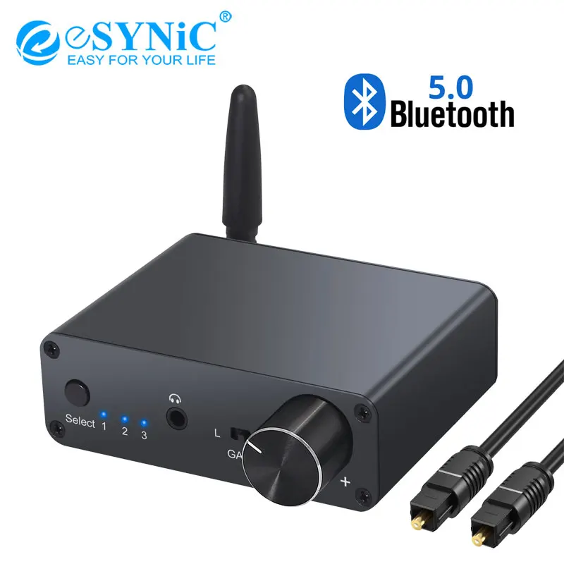 eSYNiC 192kHz Bluetooth DAC Digital to Analog Audio Converter With Headphone Amplifier Volume Control 3 5mm Jack Audio Adapter
