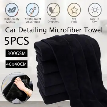 

5Pcs Car Care Polishing Wash Towels Microfibers Car Detailing Cleaning Soft Cloths Home Window Black 40x40cm Absorbent Towel
