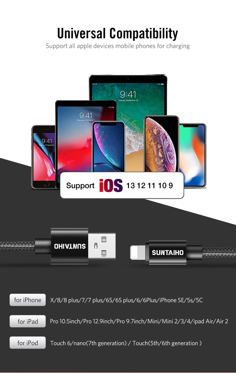 Suntaiho 2.4A USB кабель для iphone Кабель зарядного устройства XS max Xr X USB кабель для быстрой зарядки iPhone 8 7 6 5s Plus Зарядное устройство для телефона