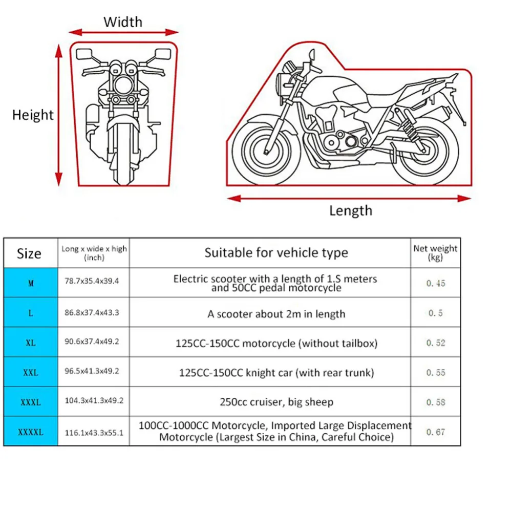 190T мотоциклетный чехол XL 2XL 3XL 4XL Универсальный внутренний наружный УФ-протектор для скутера мотоцикла водонепроницаемый дождевик пылезащитный чехол