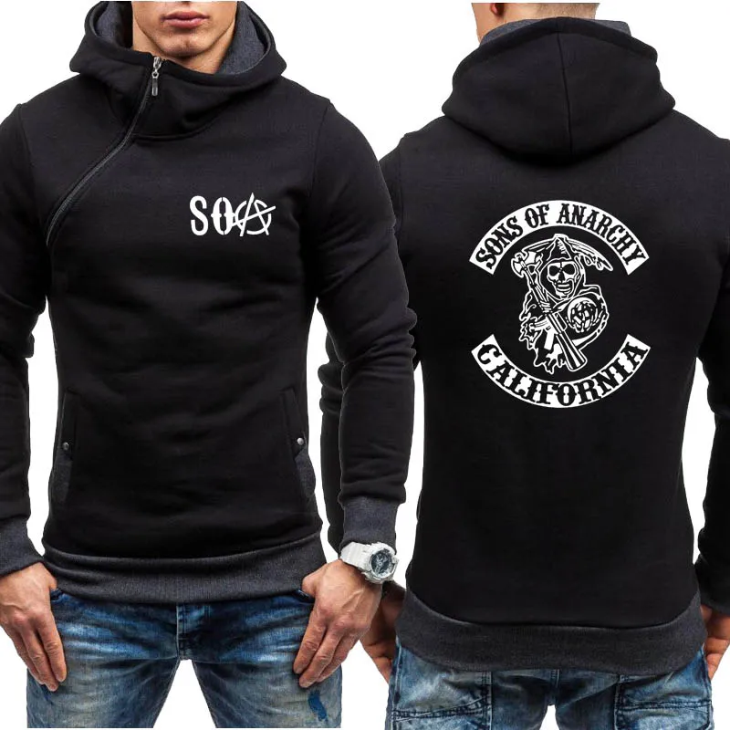 Толстовки для мужчин SOA Sons of anarchi толстовка с принтом черепа уличная Флисовая теплая куртка на молнии Мужская Флисовая спортивная одежда - Цвет: 802