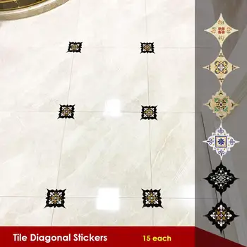 

15pcs Waterproof Tile Diagonal Stickers Home Floor Decoration Self-adhesion Paper Home Kitchen Bathroom Decoration Sticker