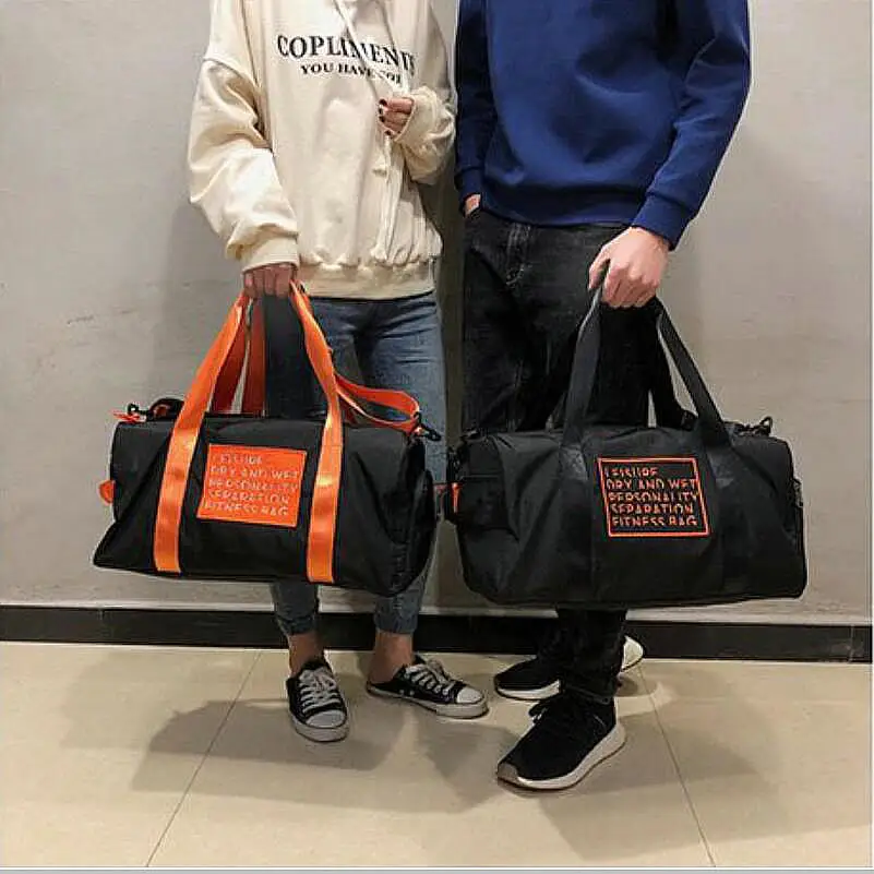 PUOU/Новая женская и мужская оксфордская сумка через плечо, дорожная сумка с надписью, черные и оранжевые пакеты, независимая обувь, сухая влажная разделительная сумка