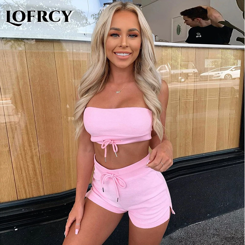 Спортивный костюм Lofrcy женский эластичный комплект из 2 предметов укороченный топ