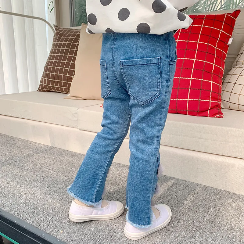Новое поступление, Осенние хлопковые однотонные модные эластичные джинсы в Корейском стиле длинные штаны с венонатом для милых маленьких девочек