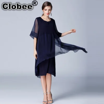 Clobee женское платье Новое поступление двухсекционное шифоновое платье с коротким рукавом Элегантное шифоновое кружевное женское платье-туника M220
