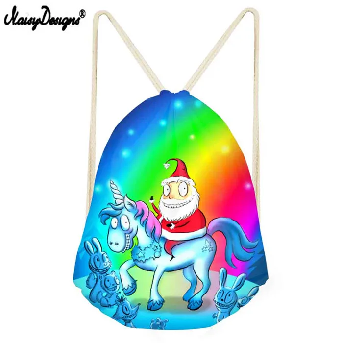 Customized Drawstring Bags Christmas Unicorns for Girls Boys Kids Bagpack Teenagers Women's Bag Dropshipping Kinderrucksack - Цвет: LMW1329Z3