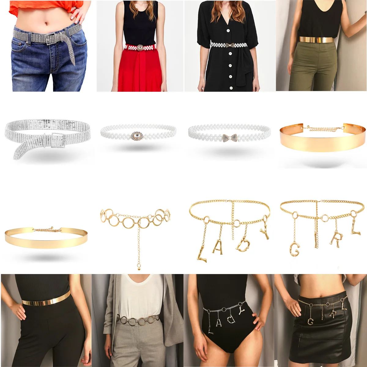 

Europe And America Accessories Cool Letter Pendant Simple Chain Waist Imitation Pearl Geometry Micro Pave Body Pendant Women's