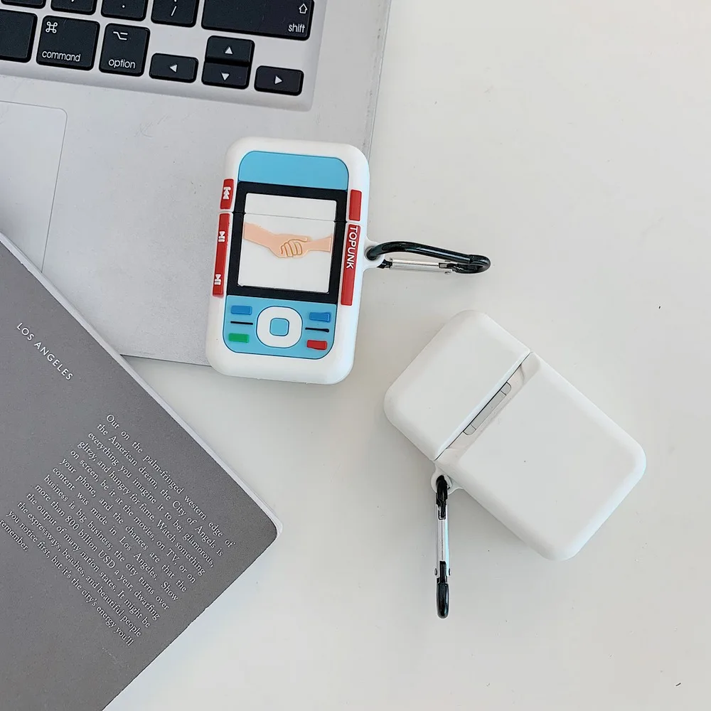3D Ретро мобильный телефон наушники силиконовый чехол для AirPods 1 2 Bluetooth гарнитура зарядная коробка крышка кожухи головных телефонов с крюком