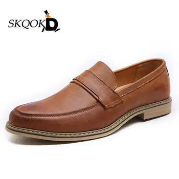 

SKQOKD Shallow Solid Men's Loafers Leather Formal Business Dress Shoes Man Slip On Soft Comfortable Casual Male Footwear Flats