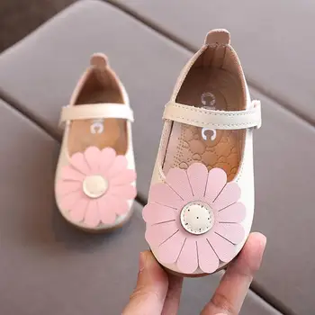 

New Girls Kids Leather Shoes Autumn Children Casual Floral Single Shoes Girl PU SunFlower Sneaker Size 21-30