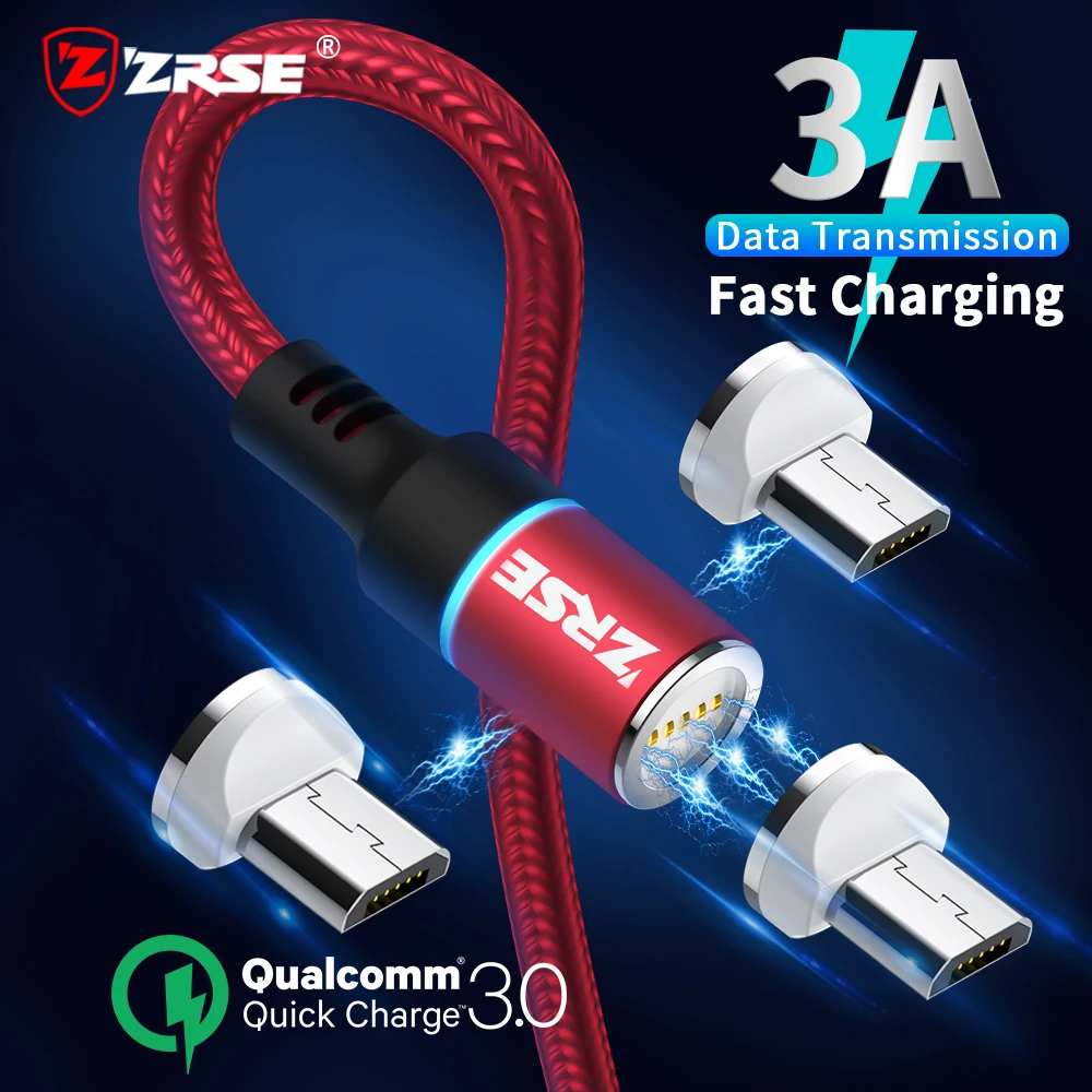 ZRSE Магнитный кабель Micro USB 3A кабели быстрой зарядки для samsung S7 huawei Xiaomi Mi4 Redmi 4X Note 4 5