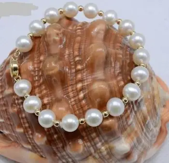 

Free shipping 14K YELLOW GOLD CLASP WITH 10-11MM WHITE SOUTH SEA PEARL BRACELET 8" INCH