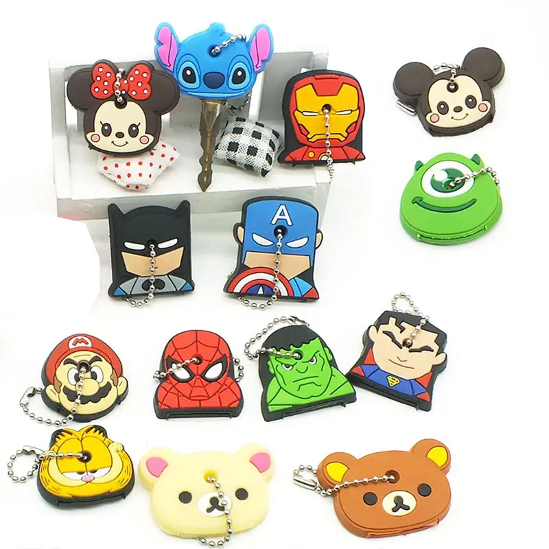 

1PCS Anime Hero Keychain for Women Cartoon Stitch Silicone Key Cover Ironman Key Chains Women Key Ring Holder Car Key Caps