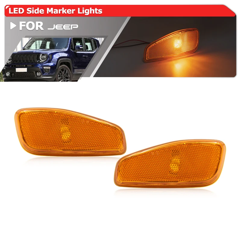 

For Jeep Renegade 2015- Smoked Amber Yellow Clear Front Bumper OEM Side Marker Lights Turn Signal Conversion Kits
