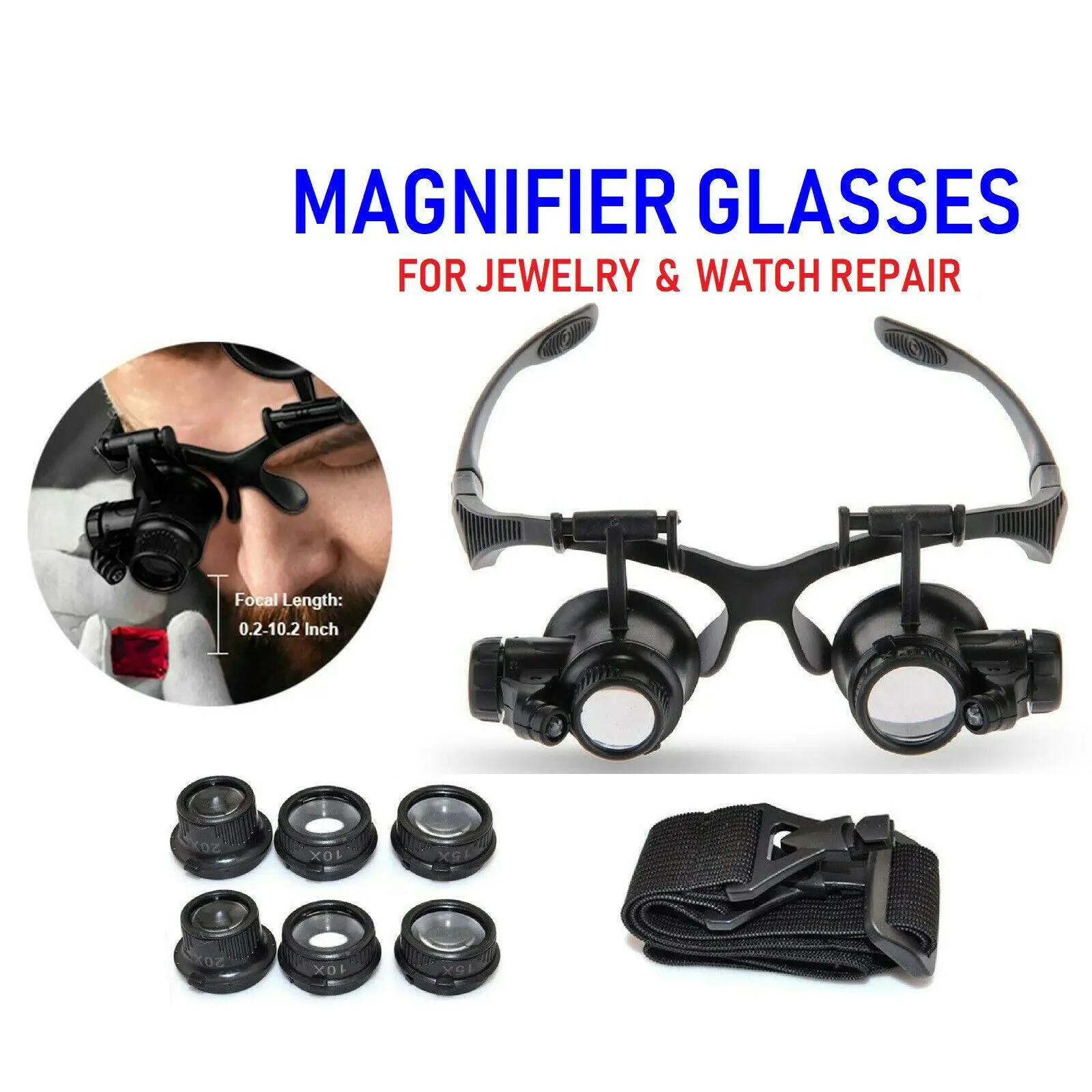

New Headband LED Light Glasses Magnifier 10X 15X 20X 25X Dual Eye Loupe Lens for Watchmaker Jewelry Optical Lens Glass Magnifier
