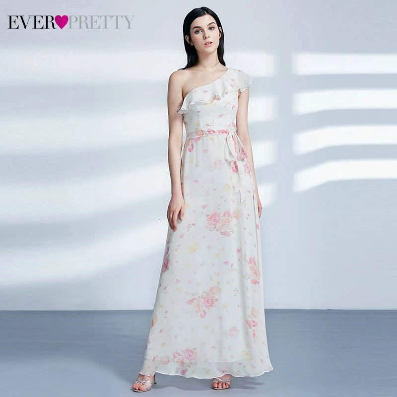 Элегантные шифоновые платья подружки невесты Ever Pretty ТРАПЕЦИЕВИДНОЕ ПЛАТЬЕ с открытыми плечами и оборками, с разрезом по бокам, с цветочным принтом, свадебные платья для гостей