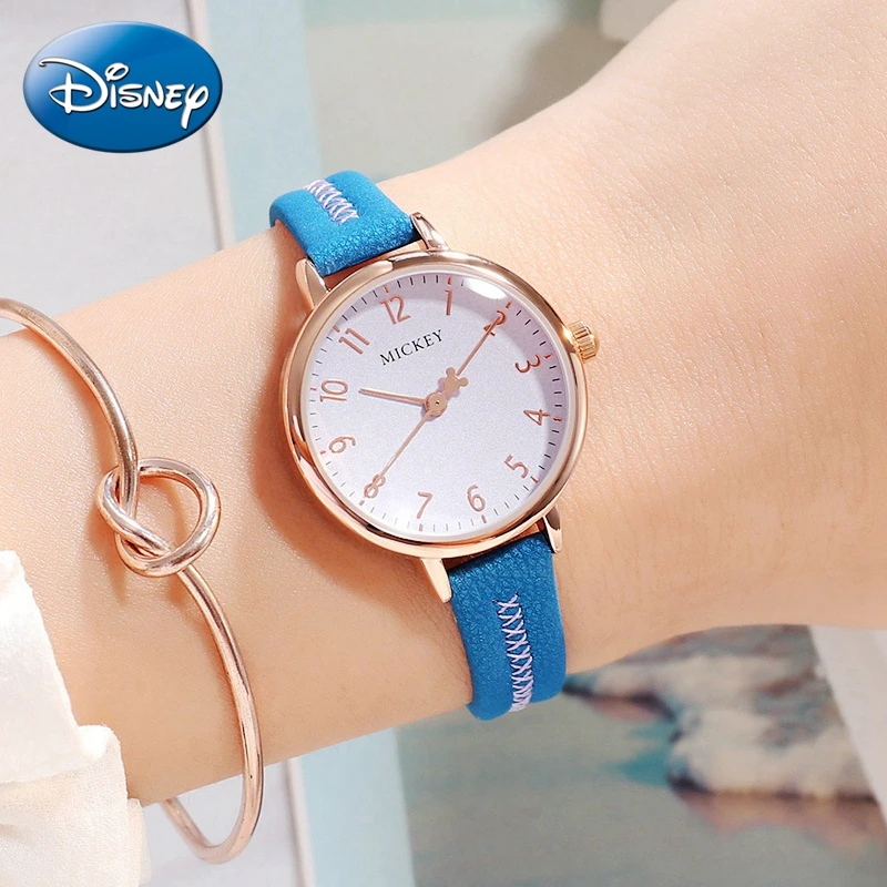 

Girls Fashion Trendy Leather Strap Quartz Watch Waterproof Women's Original Disney Watches Round Red Pink Clock Child Girl Time