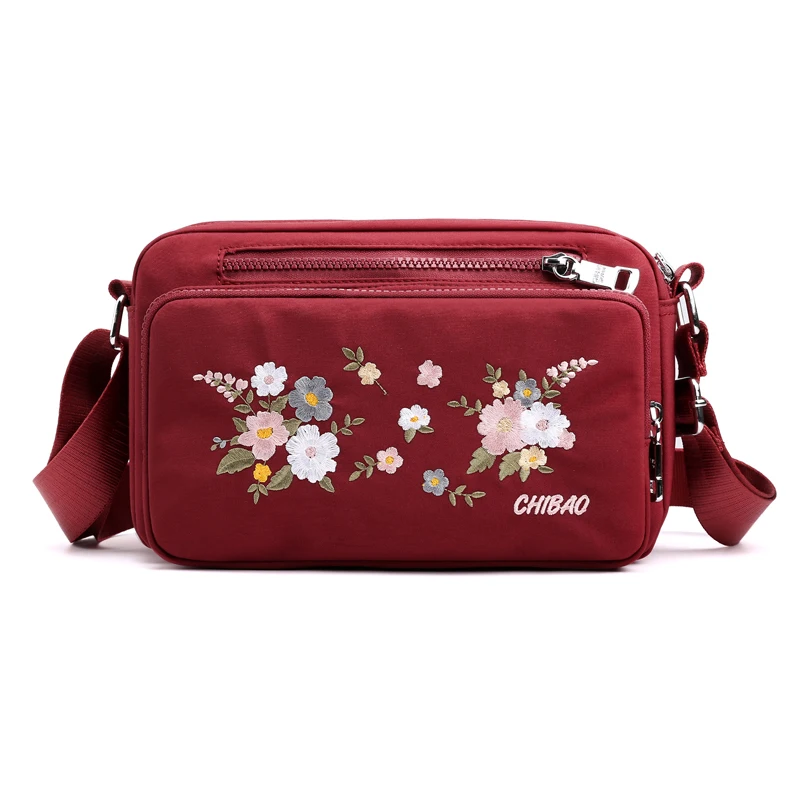 Bags for Women Nylon Crossbody Waterproof Female Messenger Bag Embroidery Shoulder Bag Small Fashion Women Messenger Bags - Цвет: Wine red