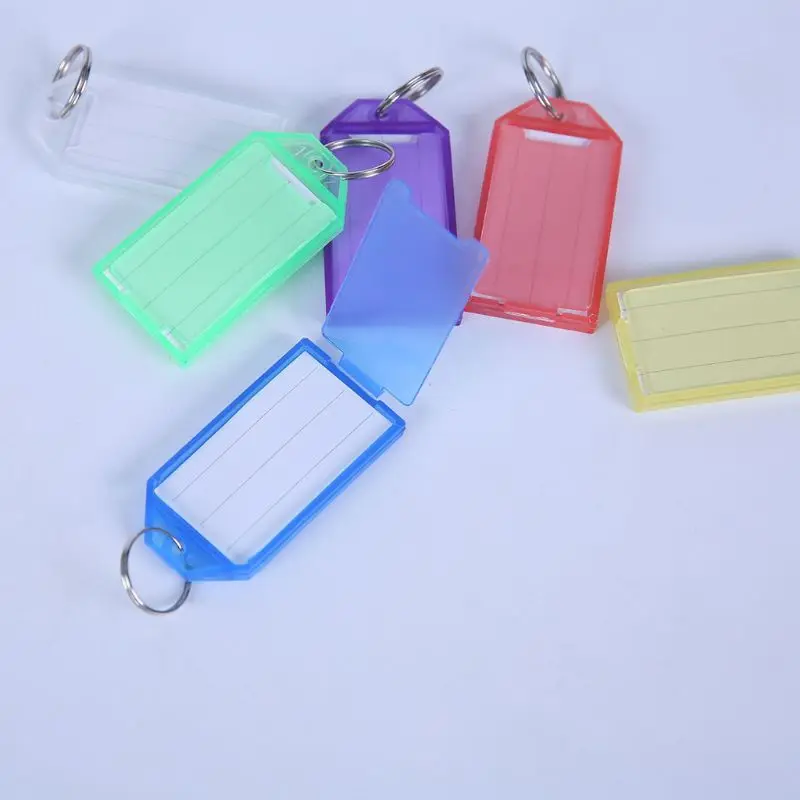 20Pcs Tough Plastic Key Tags with Split Ring Label Window Assorted Colors Random Colors Plastic Key Tags