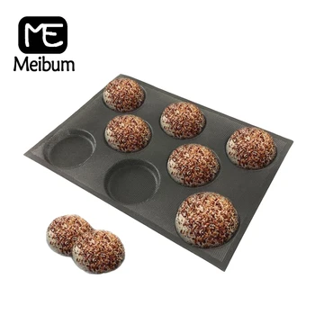 

Meibum 8 Cavity Hamburger Bun Puff Pan Muffin Tray Round Bread Bake Mold Non Stick Black Porous Glass Fiber Silicone Mould