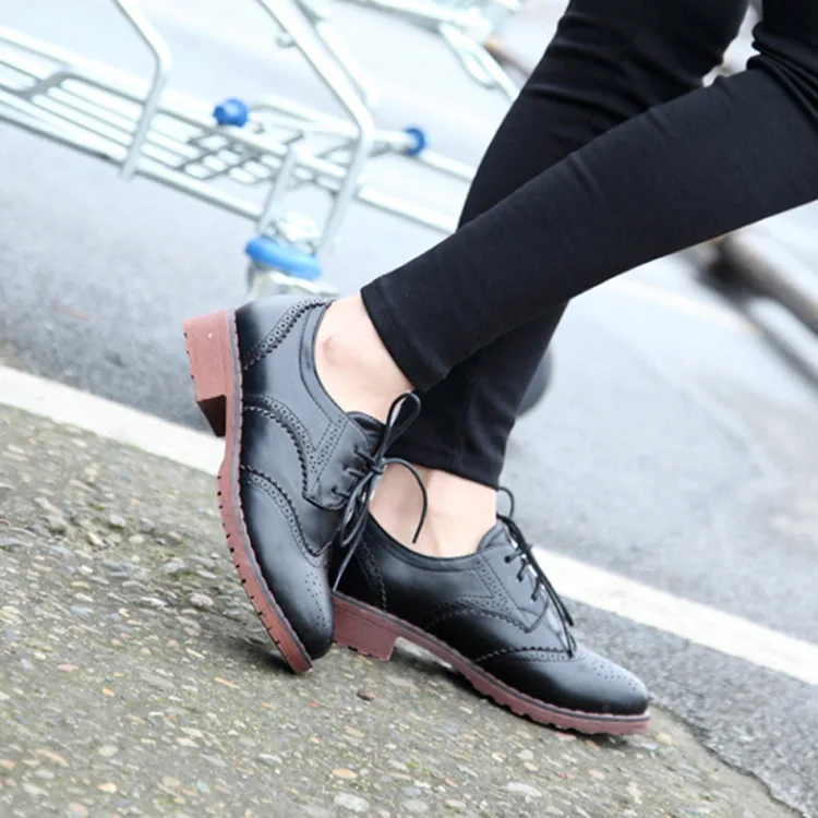 

British-Style Shoes Women's 2019 College Style Varved Chunky-Heel Small Leather Shoes Students Bandage Cloth Oxford Shoes WOMEN'