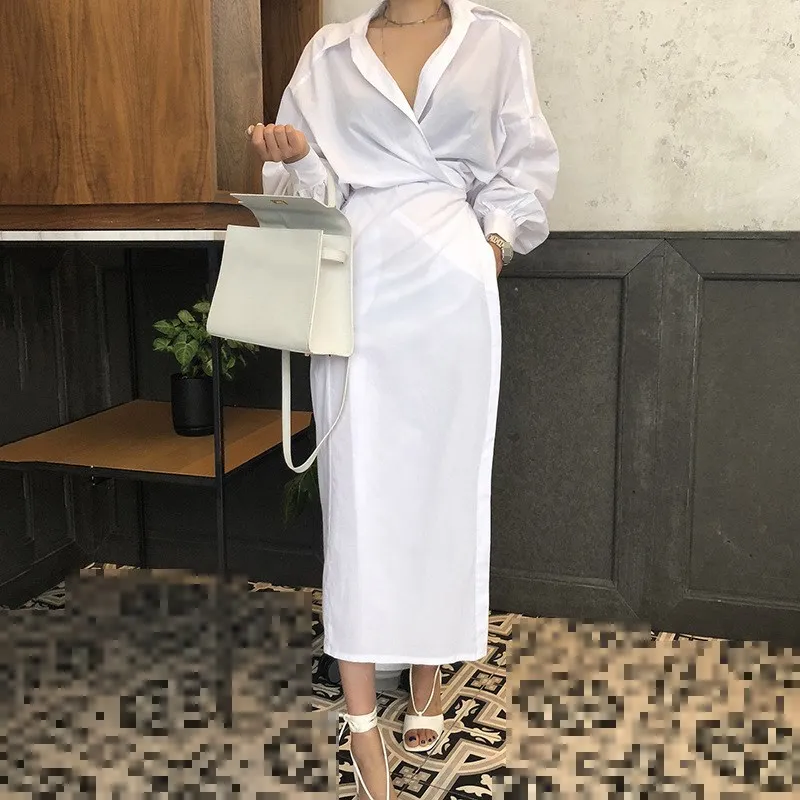 

White Shirt Dress Dress Women Fashion Long Lantern Sleeve Long Maxi Dresses Streetwear Casual Dress Womens Clothings