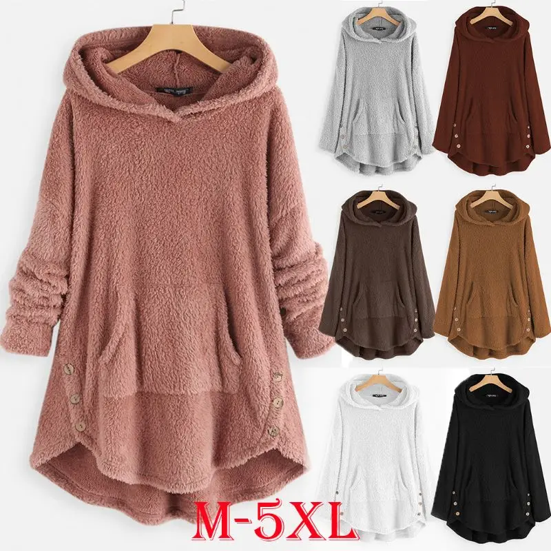 New Product  2019 Women Autumn Sweatshirts Hooded Fleece Casual Hoodies Fluffy Pullover Front Pocket Long Sleeve