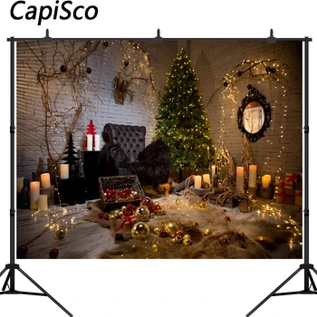 

Capisco Christmas Photography Backdrops luxury living room light Tree Gifts brick wall Decorations Photo Backgrounds Studio Prop