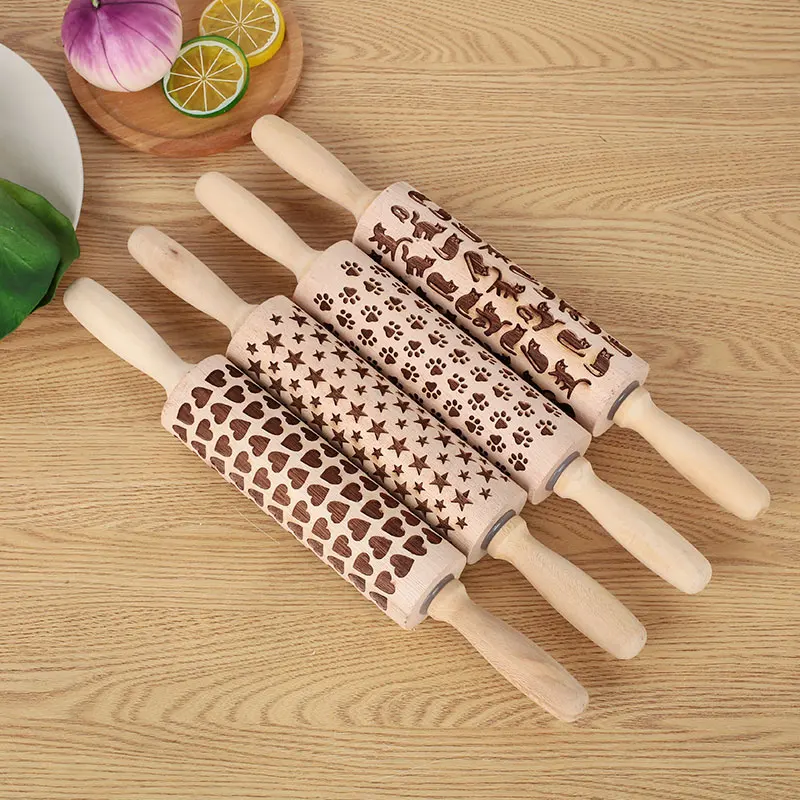 Bakng форма тесто ролик дерево пряник инструмент Кухня DIY Скалка день рождения резьба вечерние торт печенье деревянная Скалка