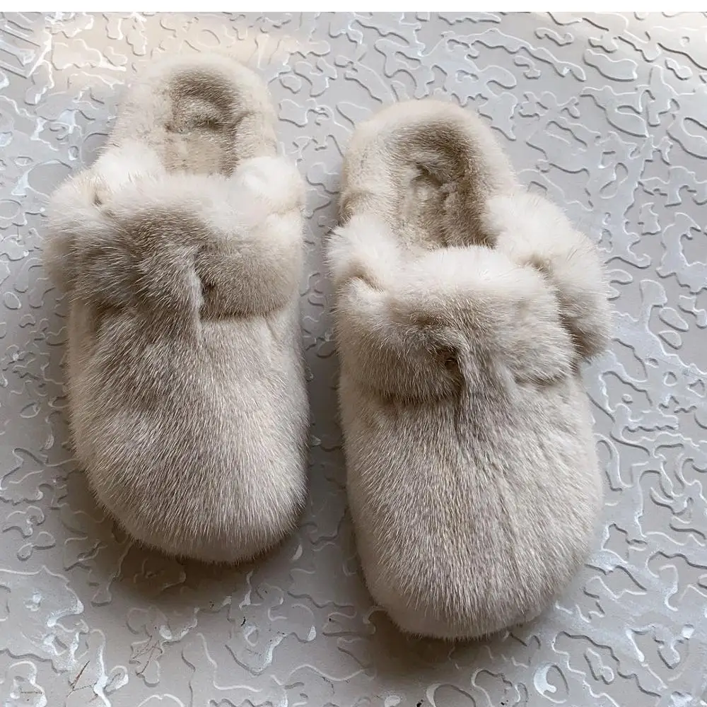 US $234.60 2021 The New Ladies Fur Slippers 100 Mink Fur Slippers Autumn And Winter Furry Flat Slippers Indoor Slippers Muller Slippers