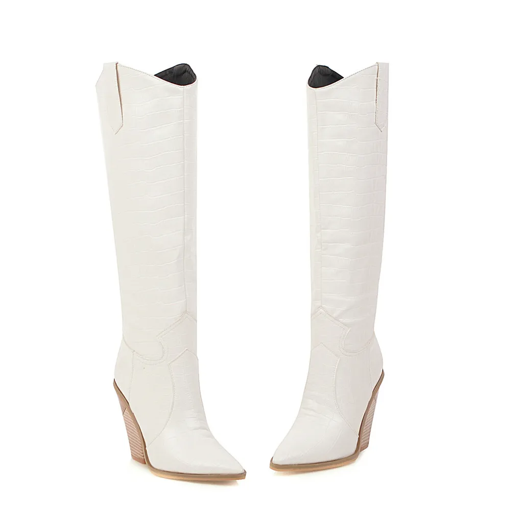 Туфли на платформе; большие размеры острый носок удобные ботинки с вышивкой западное Родео ковбойские квадратном каблуке Ботинки на каблуке Высокие Ботинки Для Женщин-Женская обувь#3