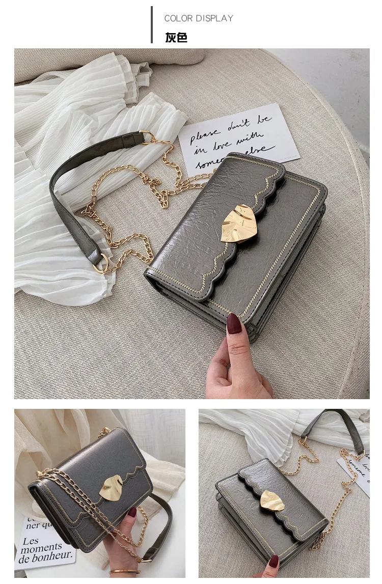 Irregular leaf magnetic buckle women's bag new summer small fresh car stitching shoulder slung chain small square bag