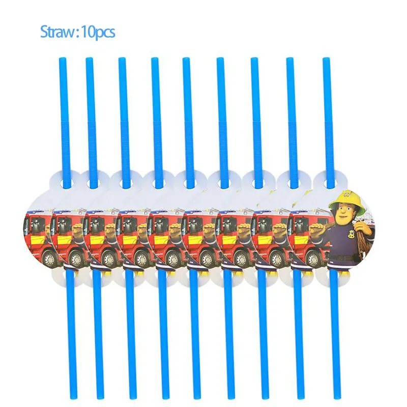 Straw Вечерние украшения с героями мультфильмов Пожарный Сэм, одноразовая бумажная посуда, тарелка, бумажное полотенце, соломинка для детей на день рождения, Рождество - Цвет: Straw